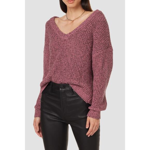 HUDSON Women's Pullover Sweater Medium Provence Pink Deep V Neck Soft Knit NWOT - Picture 1 of 12
